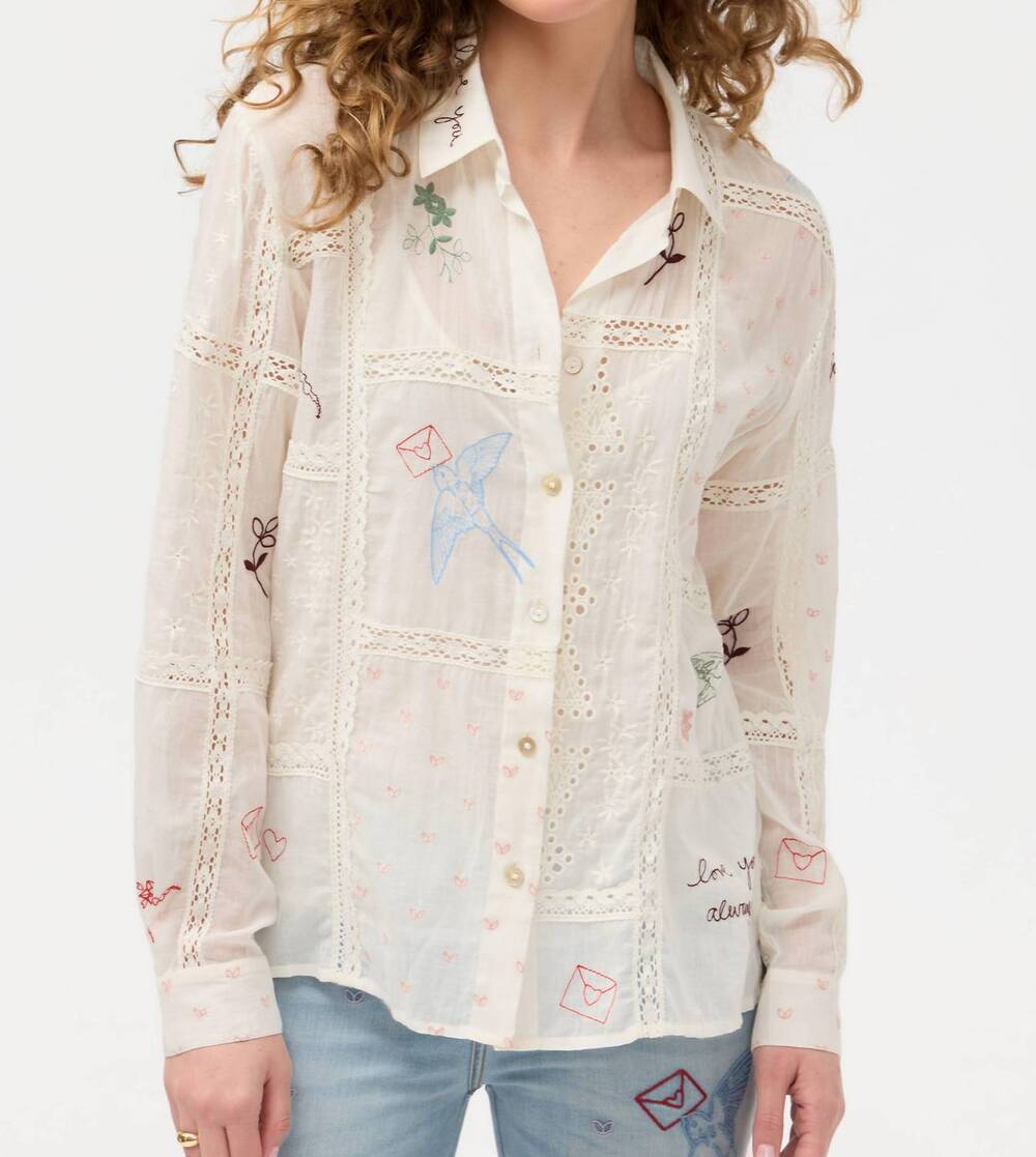 NEW JOHNNY WAS chaise button down shirt in off white